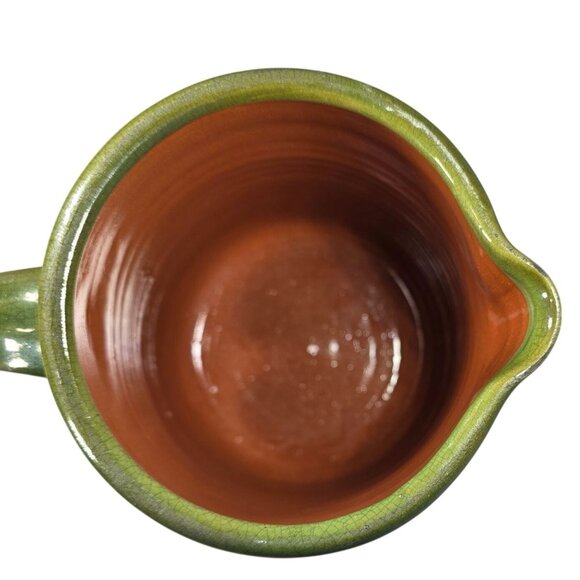 Handcrafted pitcher Green Ceramic olive brown rustic country inscribed initialed - Picture 4 of 9